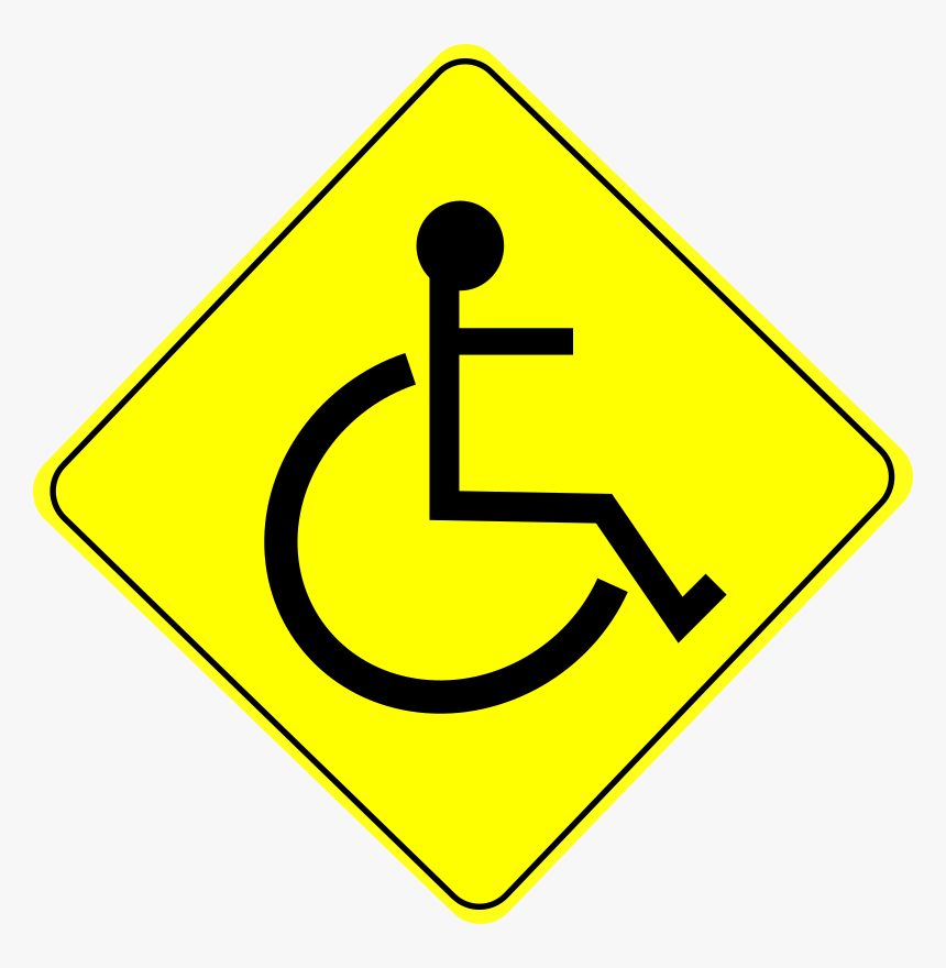 Wheelchair Caution Sign Black - Caution Wheelchair Sign, HD Png Download, Free Download