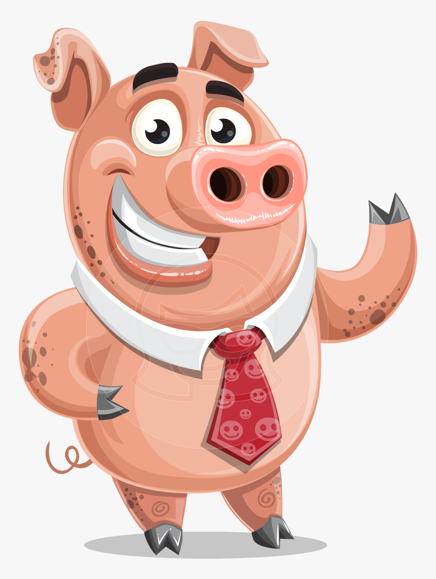 Pig With A Tie Cartoon Vector Character Aka Smokey - Cartoon Pig With Tie, HD Png Download, Free Download