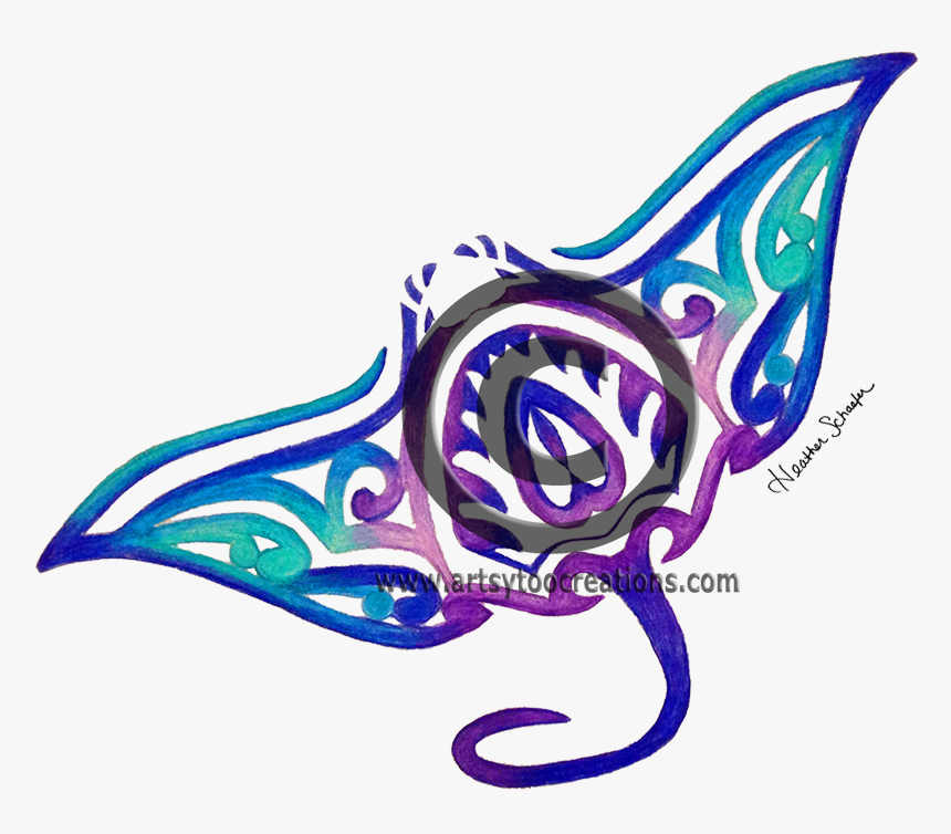 Jpg Free Download Tribal Manta Ray Hand - Color Manta Ray Drawing, HD Png Download, Free Download