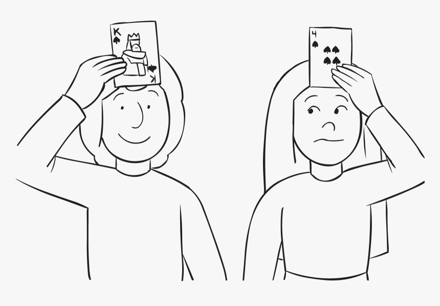 Two People With Playing Cards On Their Forehead, As - Line Art, HD Png Download, Free Download