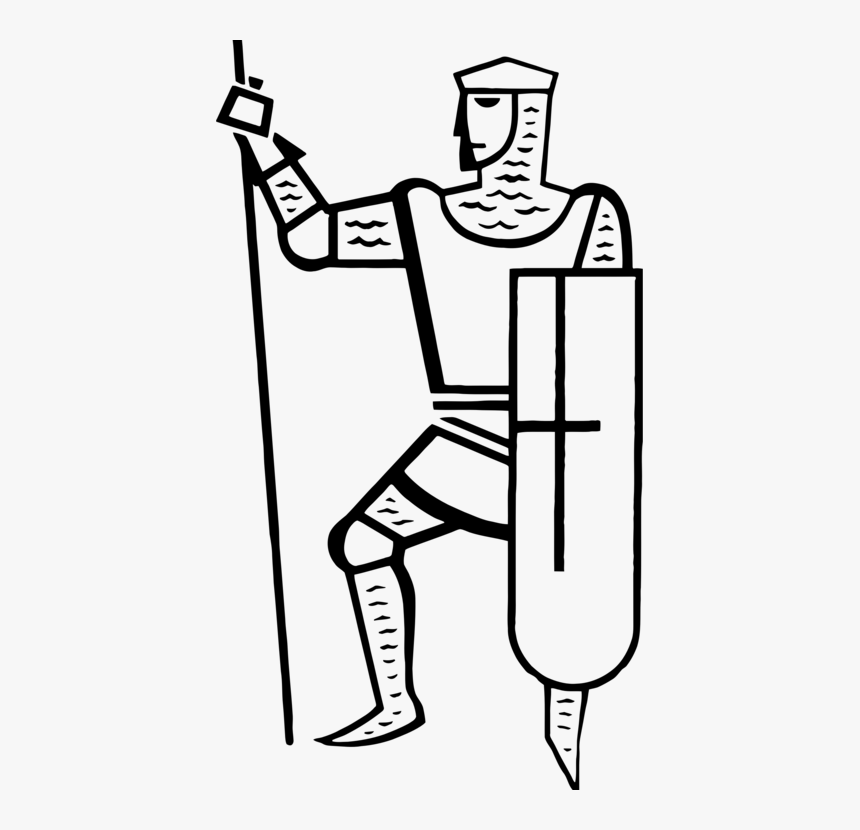 Standing,line Art,recreation - Black And White Knight, HD Png Download, Free Download