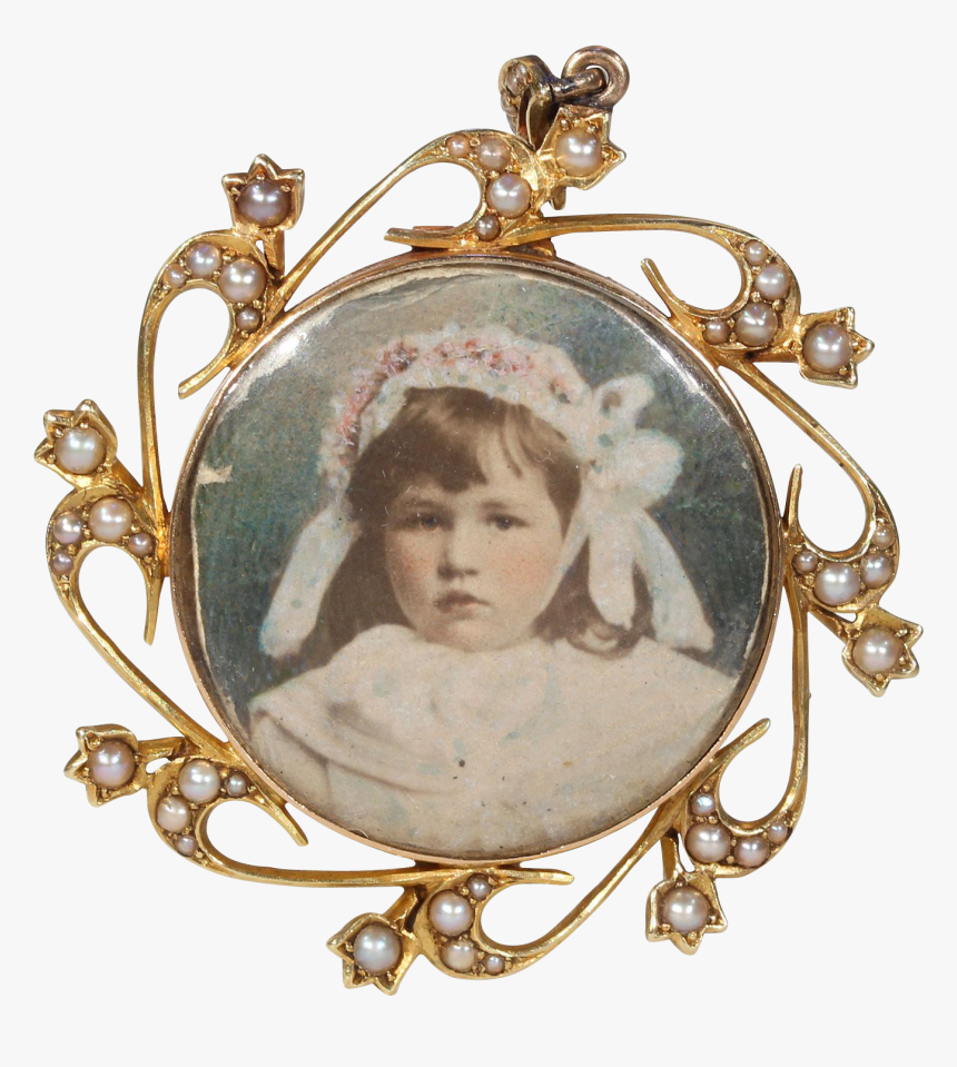 Victorian Gold Pearl Frame Crystal Locket Pendant - Picture Frame, HD Png Download, Free Download