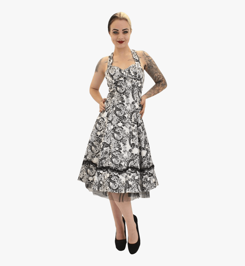 Gothic Skull And Roses Halter Dress - Cocktail Dress, HD Png Download, Free Download
