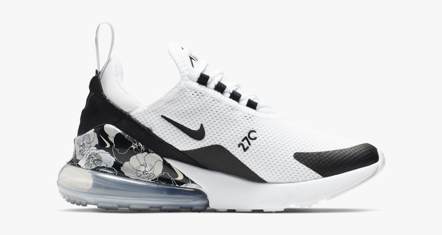 Nike Air Max 270 White/black-metallic Silver - Nike Air Max 270 Womens White And Black, HD Png Download, Free Download