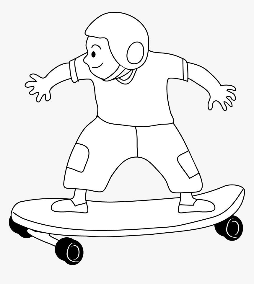 Kids Coloring Art Png Black And White - Skateboard Kids Clipart Black And White Png, Transparent Png, Free Download