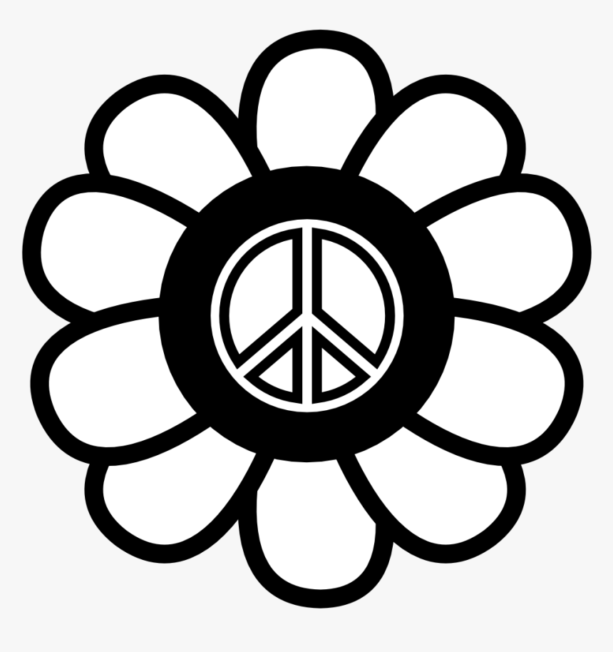 Peace Sign Black And White Kid Clipart - Cute Easy Flowers Coloring Pages, HD Png Download, Free Download