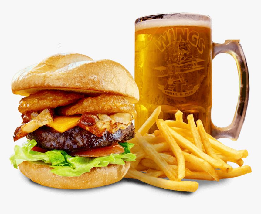 Burger, Fries And Beer - Burgers 2 Beer Wings, HD Png Download, Free Download