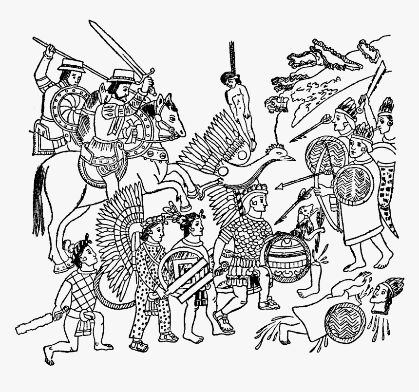 Drawing Of The Spanish Controlling The Aztec - Aztec Drawings Of Cortes, HD Png Download, Free Download