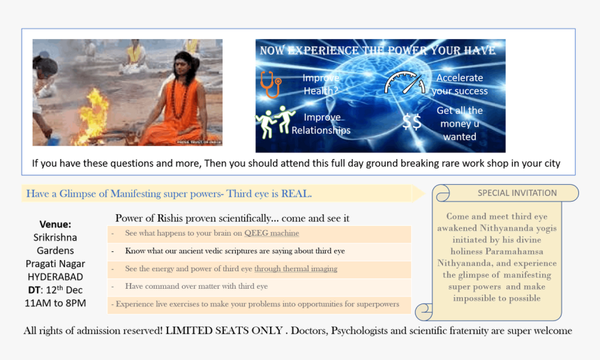 Rare Workshop On Third Eye Awakening For Real- Never - Swami Nithyananda, HD Png Download, Free Download