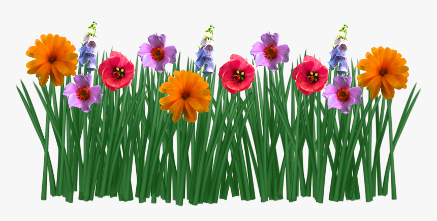 Transparent Spring Flowers Clipart - Drawing Flowers And Grass, HD Png Download, Free Download