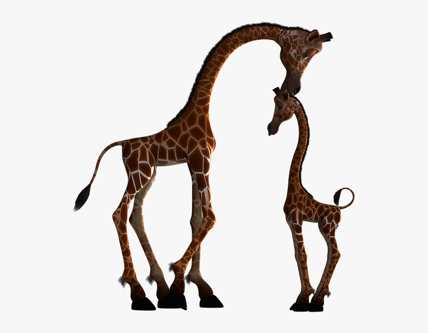 Giraffe, Mammal, Funny, Fantasy, Digital Art, Isolated - Mom And Baby Giraffe Silhouette, HD Png Download, Free Download