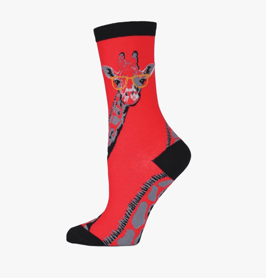 Giraffe With Glasses Crew Socks - Red Giraffe Socks, HD Png Download, Free Download