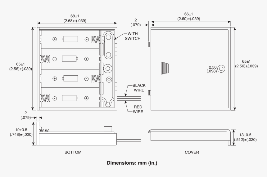 Battery Drawing Aa - 4 Aa Battery Holder Dimensions, HD Png Download, Free Download