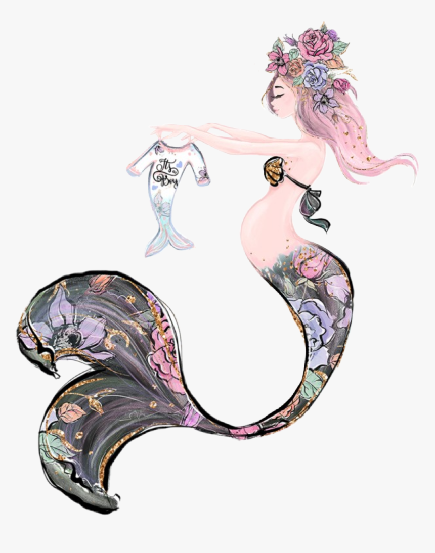 #watercolor #mermaid #expecting #babyonboard #pregnant - Pregnant Mermaid Clipart, HD Png Download, Free Download