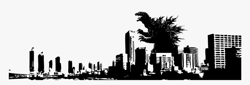 Godzilla Silhouette City , Transparent Cartoons - Godzilla Wall Sticker, HD Png Download, Free Download