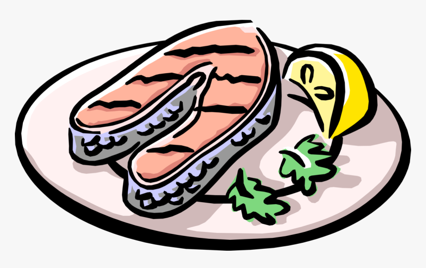 Vector Illustration Of Grilled Salmon Served On Plate - Grilled Salmon Clipart, HD Png Download, Free Download