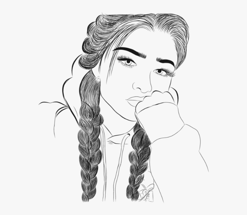 Girl Drawing With Braids, HD Png Download, Free Download