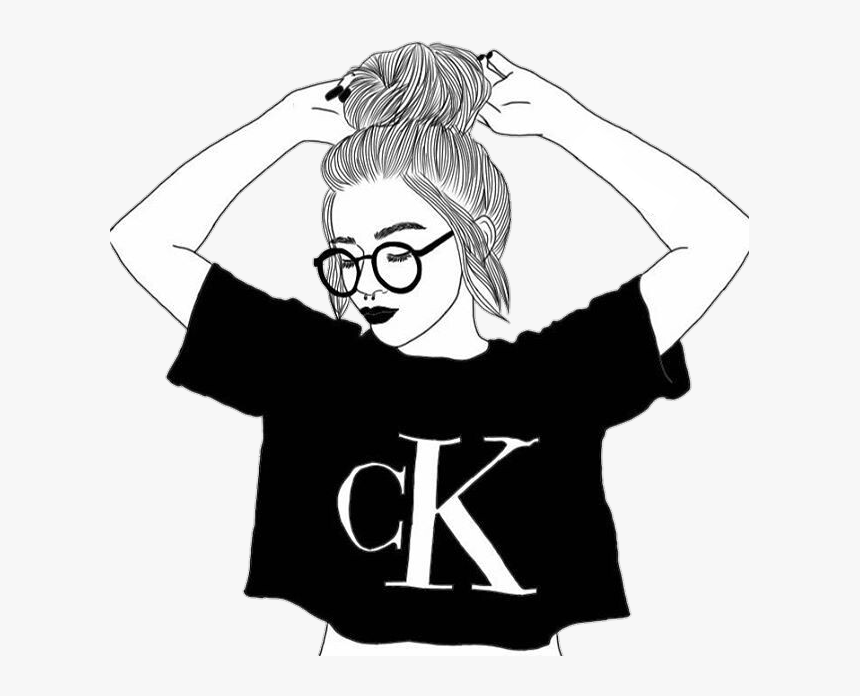 Karma Drawing Tumblr Black - Girl With Glasses Drawing, Download - kindpng
