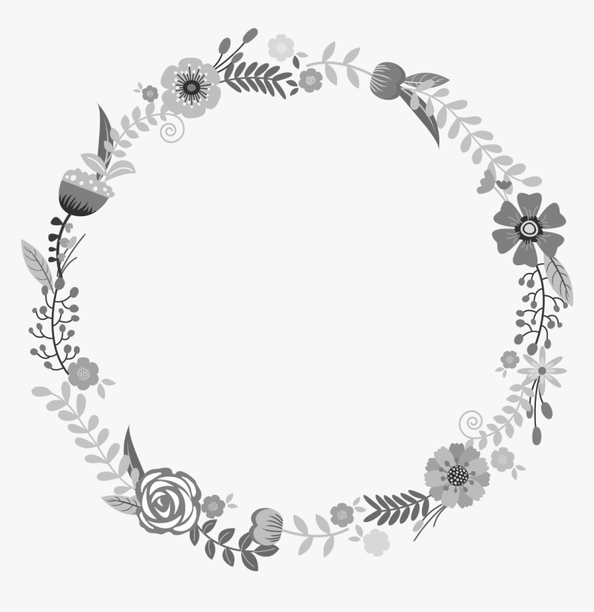 Flower Wreath-grayscale - Black And White Floral Wreath Png, Transparent Png, Free Download