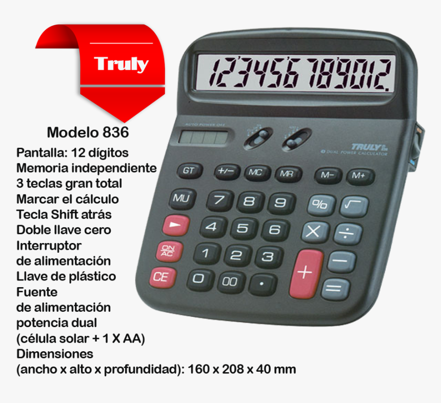 Truly 836 Dual Power Calculator, HD Png Download, Free Download