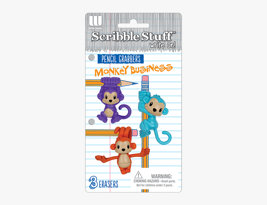 Scribble Stuff Monkey Pencil Grabbers - Cartoon, HD Png Download, Free Download