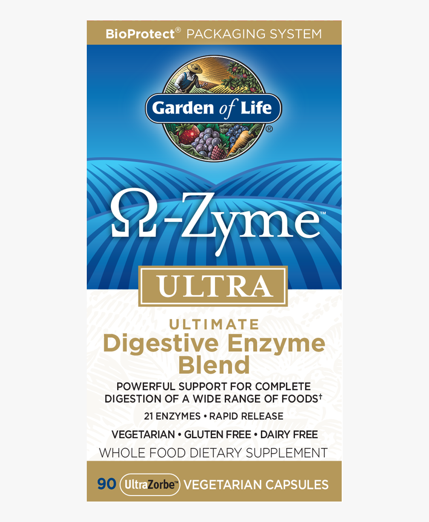 Ω Zyme Ultra Digestive Enzyme Blend 90 Vegetarian Capsules"
 - Ultimate Garden Of Life Enzymes, HD Png Download, Free Download