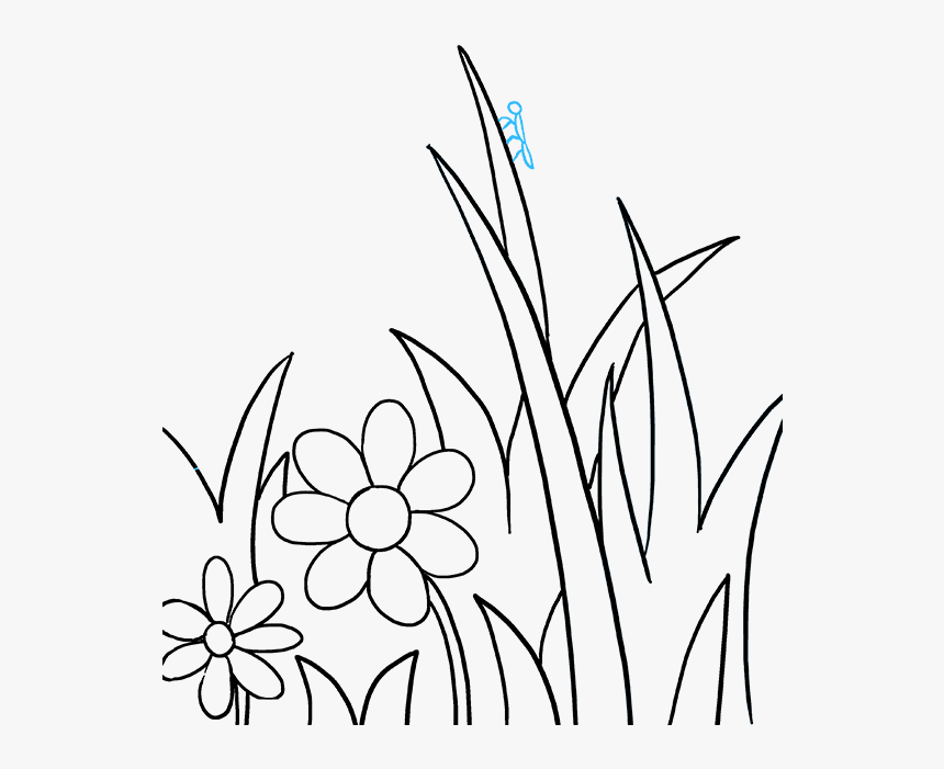 How To Draw A Butterfly Garden - Butterfly With Flower Drawing, HD Png Download, Free Download