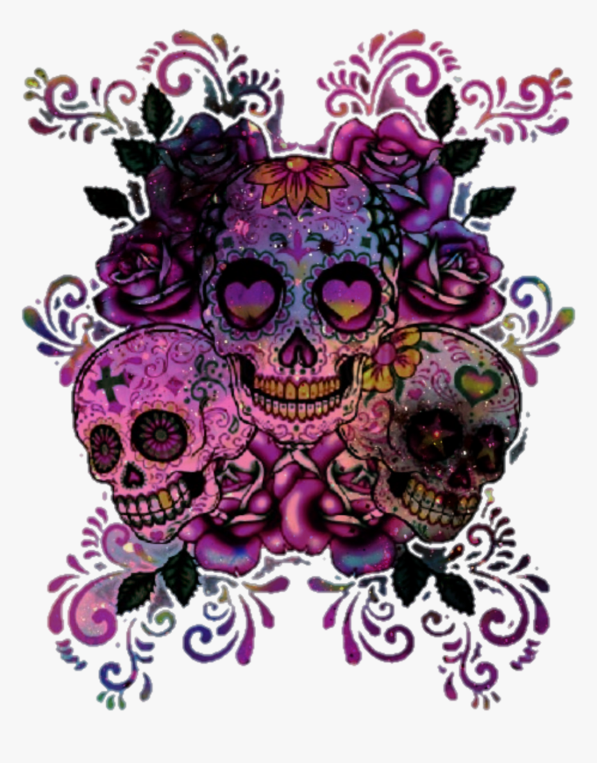 #skulls #roses #grunge #galaxy #flowers #hipster - Transparent Background Sugar Skull Clipart, HD Png Download, Free Download