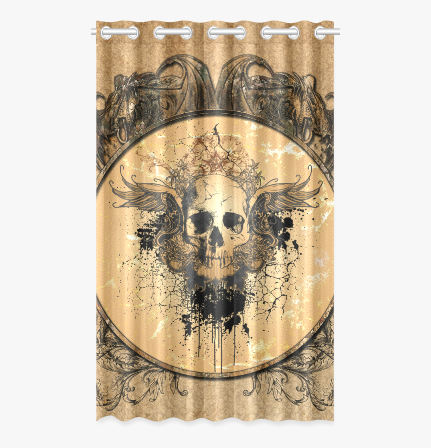 Awesome Skull With Wings And Grunge New Window Curtain - Motif, HD Png Download, Free Download
