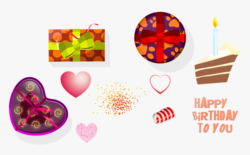 Celebración De Cumpleaños, Regalos, Pastel, Confeti - Heart, HD Png Download, Free Download