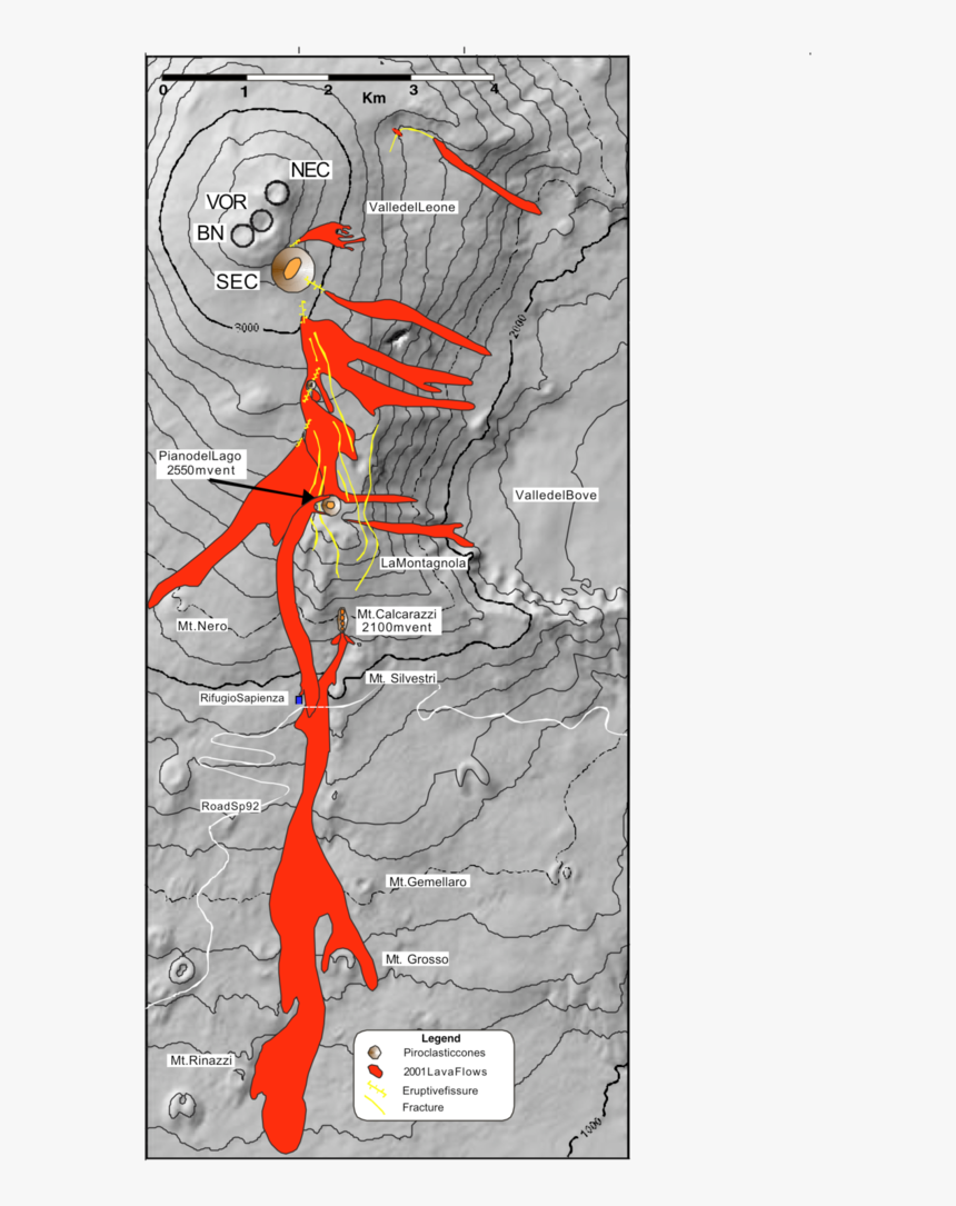 Map Of The Lava Flow Field And Field Of Fractures Formed - Illustration, HD Png Download, Free Download