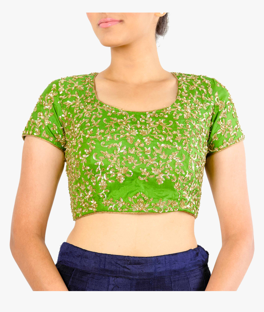 Green Silk Blouse With Gold Sequins By Stylease Exclusive - Blouse, HD Png Download, Free Download