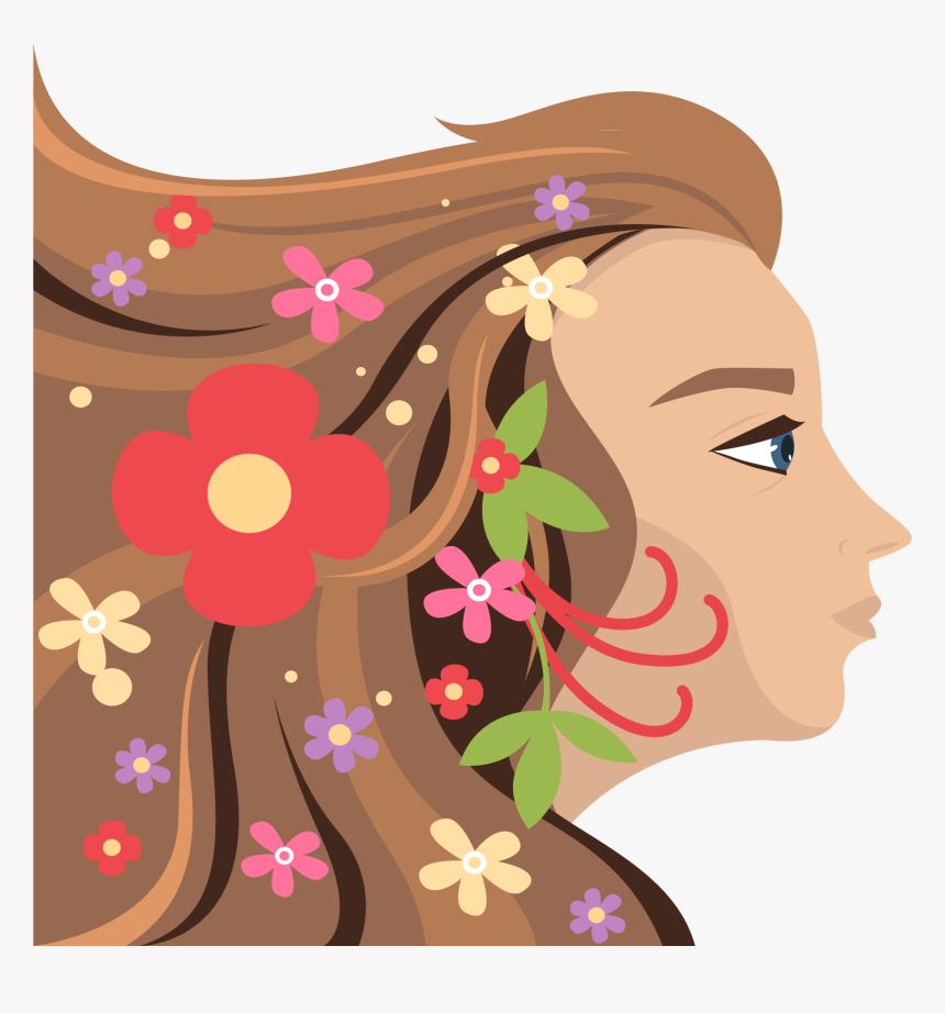 Woman Poster Curls Long International Womens Fluttering - Mulher Cabelo Flores Vetor, HD Png Download, Free Download