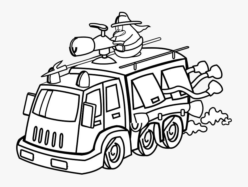 Truck Armored Gun Mounted - Firefighter Truck Clipart Black And White, HD Png Download, Free Download