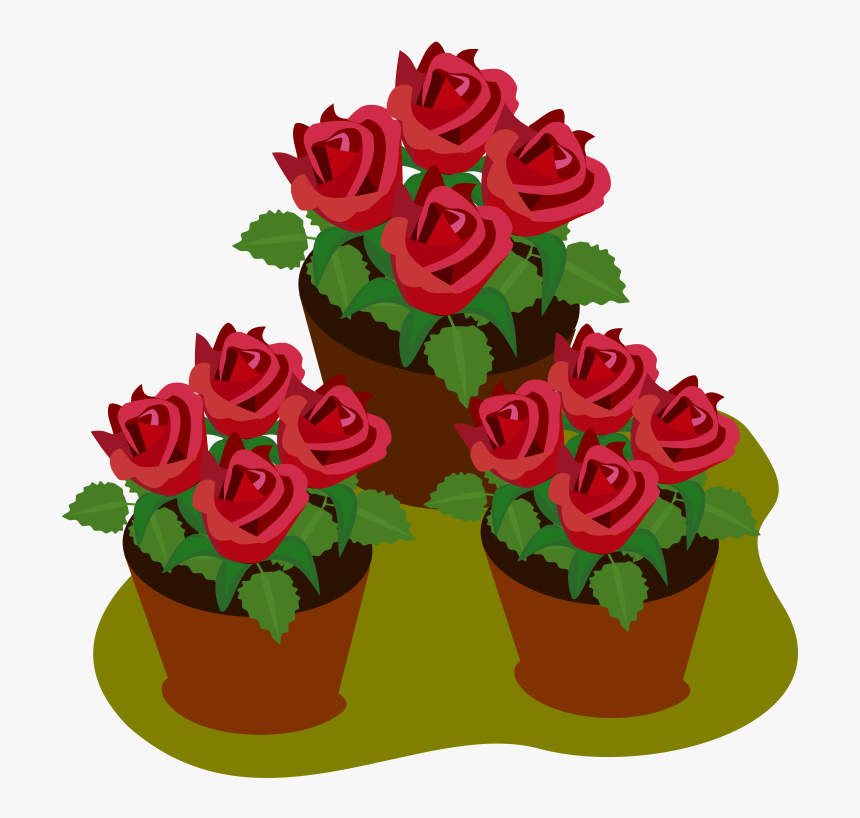 Flower 34a - Flower Pot Rose Drawing, HD Png Download, Free Download