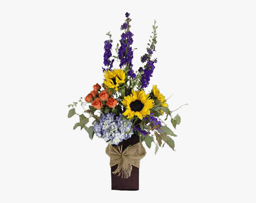 Summertime Flowers Arranged In A Unique Vase With Burlap - Bouquet, HD Png Download, Free Download
