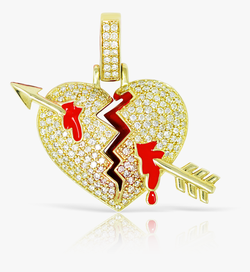 10k Yellow Gold Arrow Shattered Heart - Locket, HD Png Download, Free Download