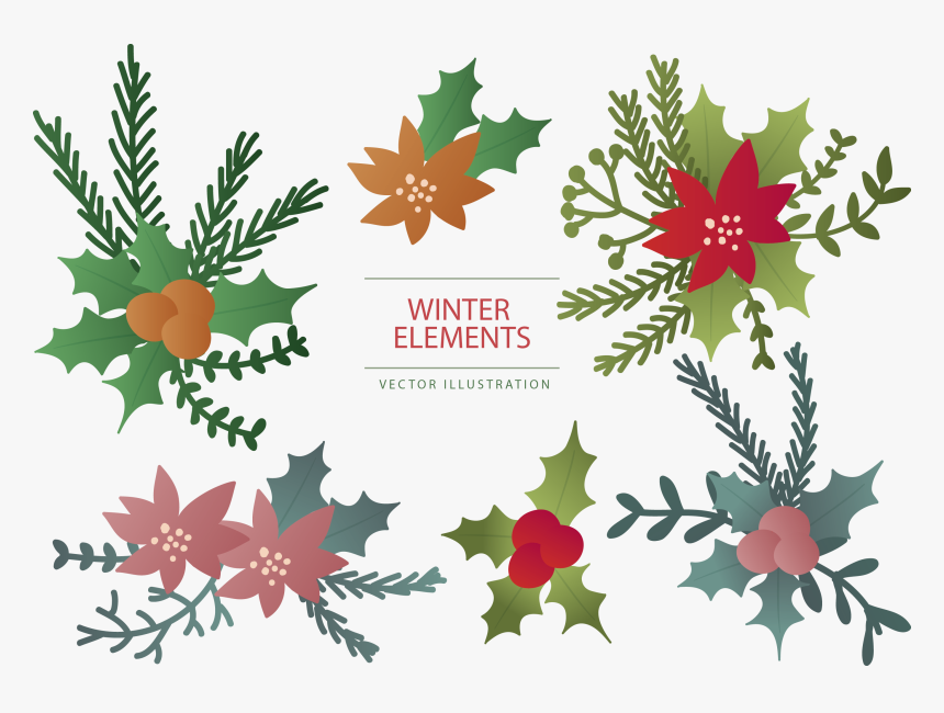 Leaf Christmas Ornament - Vector Christmas Plants Illustration, HD Png