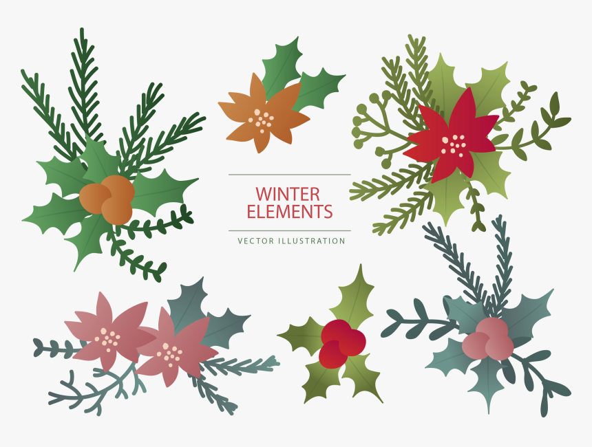 Leaf Christmas Ornament - Vector Christmas Plants Illustration, HD Png Download, Free Download