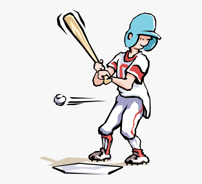 Vector Illustration Of Kid Baseball Player Swings The, HD Png Download, Free Download