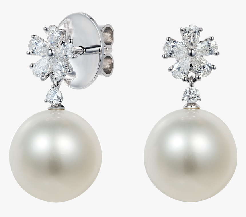 Beauchamp White Pearl And Diamond Earrings - Earrings, HD Png Download, Free Download