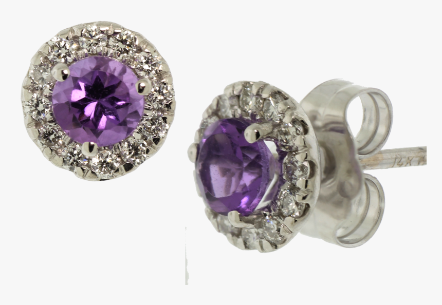 14k White Gold Amethyst & Diamond Stud Earrings - Earrings, HD Png Download, Free Download