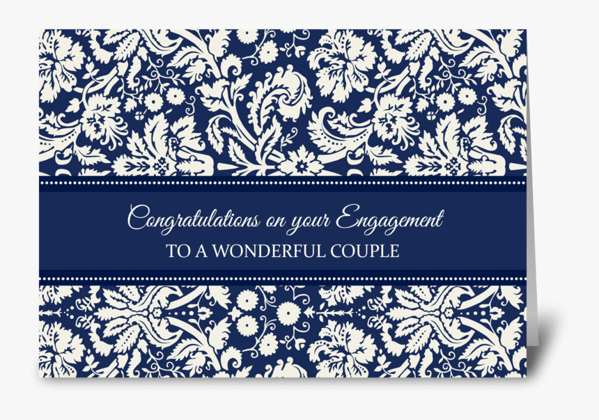 Engagement Congratulations Blue Damask Greeting Card - Wedding Invitation, HD Png Download, Free Download