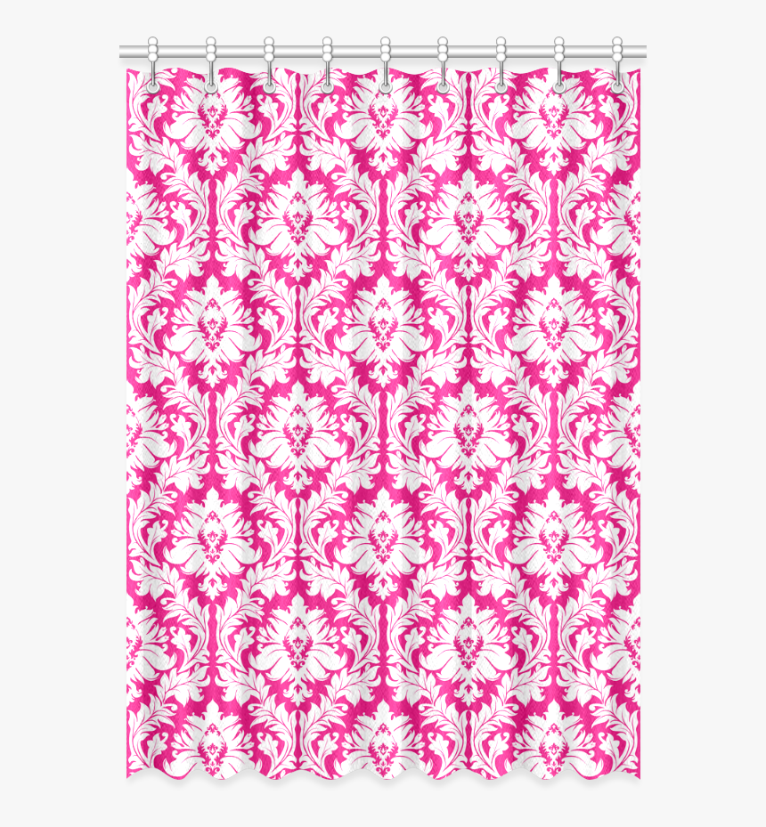 Damask Pattern Hot Pink And White Window Curtain - Window Valance, HD Png Download, Free Download