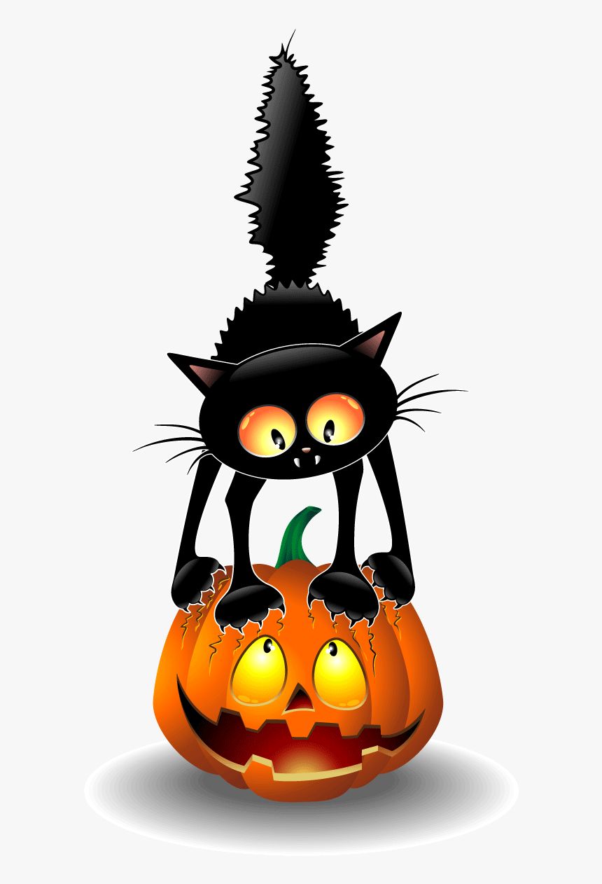 Black Cat Halloween Clip Art - Halloween Cartoon Black Cats, HD Png Download, Free Download