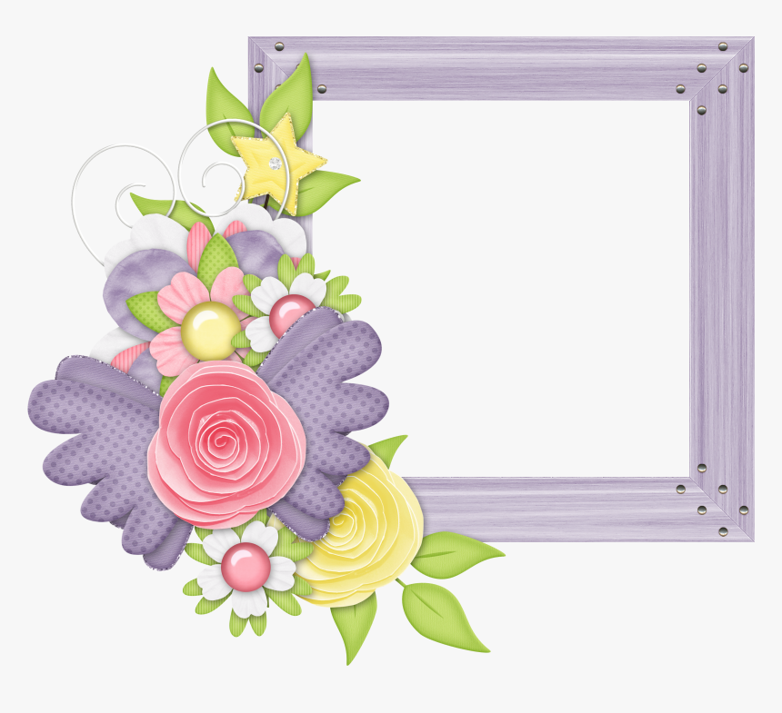 Large Purple Transparent Frame With Flowers Gallery - Cute Photo Frame Design, HD Png Download, Free Download