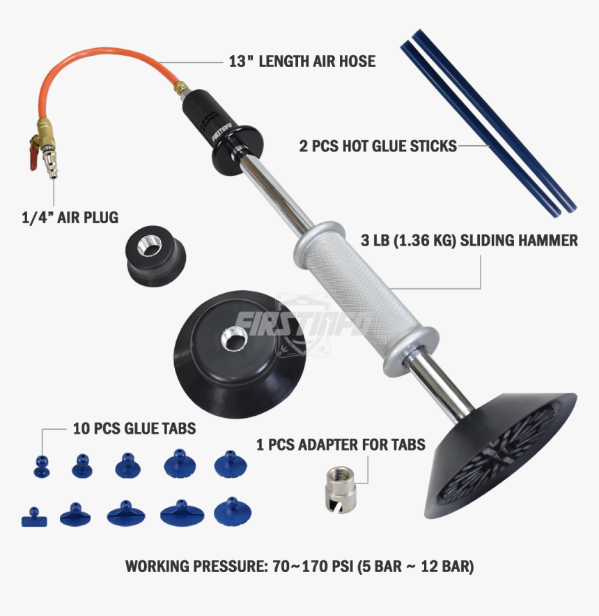 Air Dent Puller 10 Pcs Damage Repair Hot Glue Gun Set - Slide Hammer, HD Png Download, Free Download