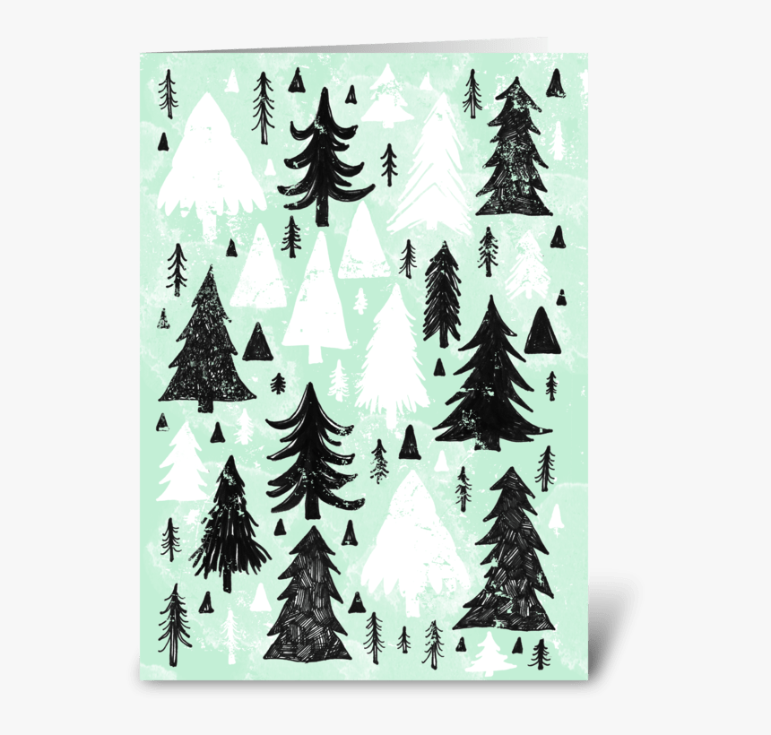 Mint, Black And White Pine Trees Greeting Card - Christmas Tree, HD Png Download, Free Download