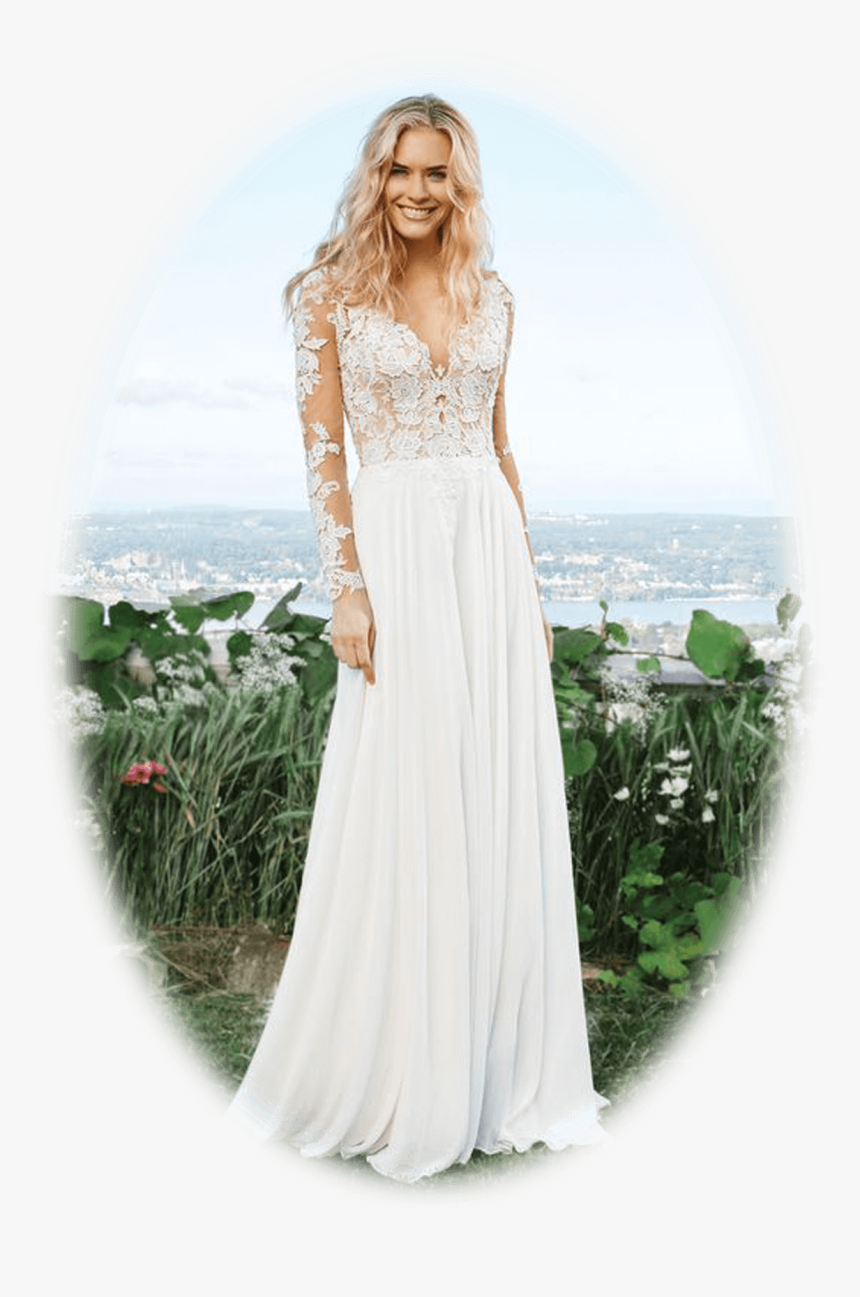 Wedding Dresses Indian Style Uk - Plain Lace Sleeve A Line Wedding Dress, HD Png Download, Free Download