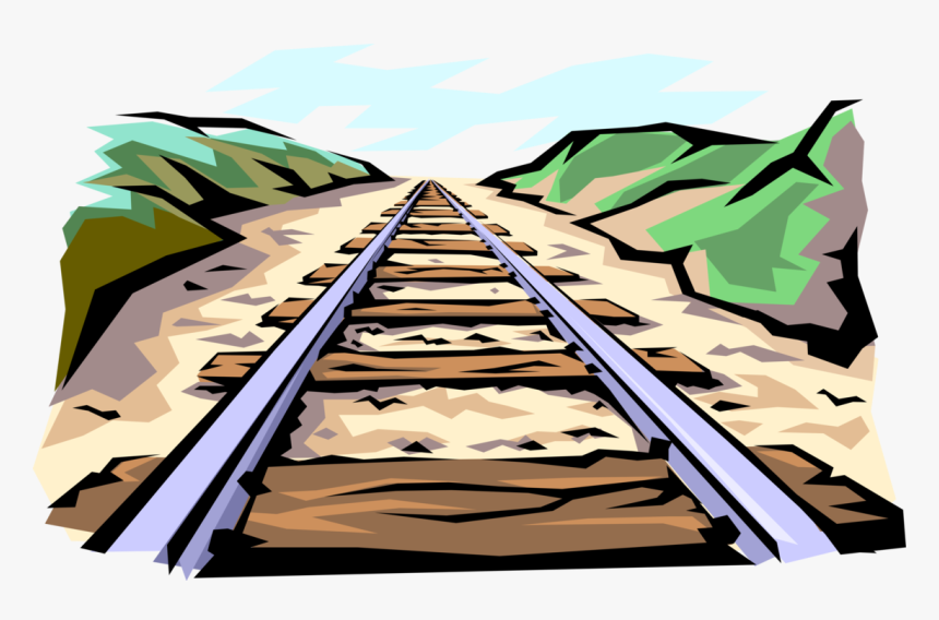 Train Tracks Royalty Free Vector Clip Art Illustration - Railway Track Clipart Cartoon, HD Png Download, Free Download